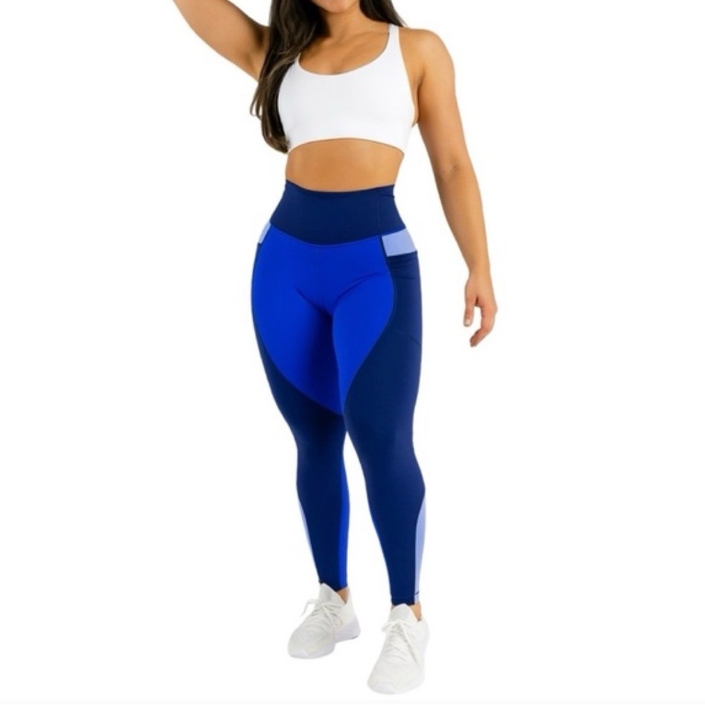 Buff Bunny High-Waist Colorblock Blue Workout Leggings Sz M